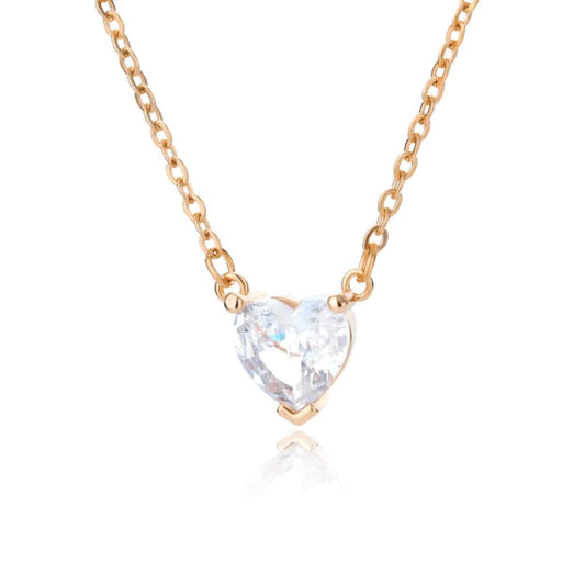 Crystal Heart Necklace Gold