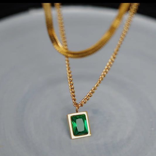 Double Layer Crystal Green Pendant