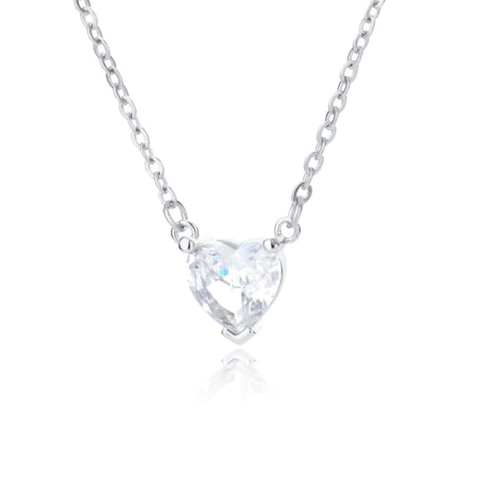 Crystal Heart Necklace Silver