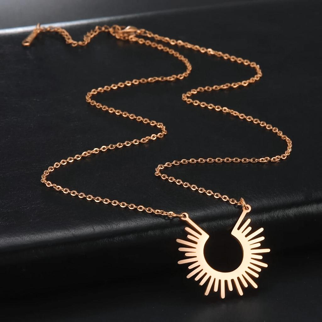 Sun Ray Pendant Tassel Necklace Gold