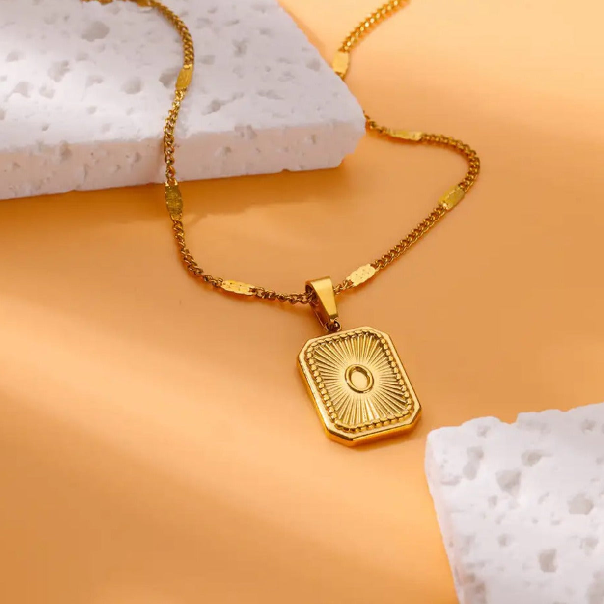 Star Zircon Rectangle Gold Necklace