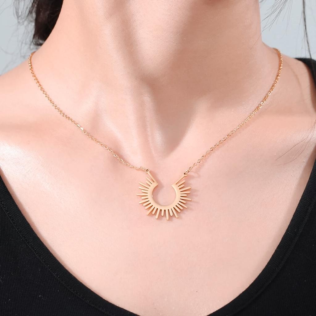 Sun Ray Pendant Tassel Necklace Gold